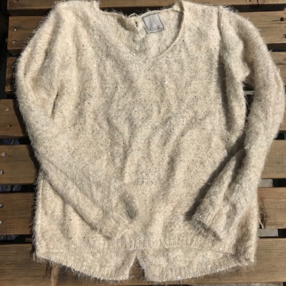 NUAGE, Cream Sequin Fuzzy Sweater, size Large - Picture 1 of 6